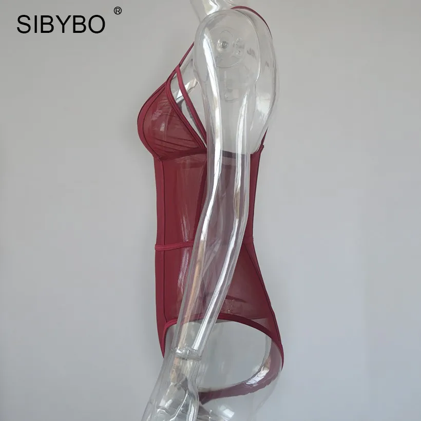 Sibybo, летнее Сетчатое кружевное Женское боди без рукавов, сексуальные черные облегающие комбинезоны, цельные топы, женские комбинезоны, комбинезон Combinaison