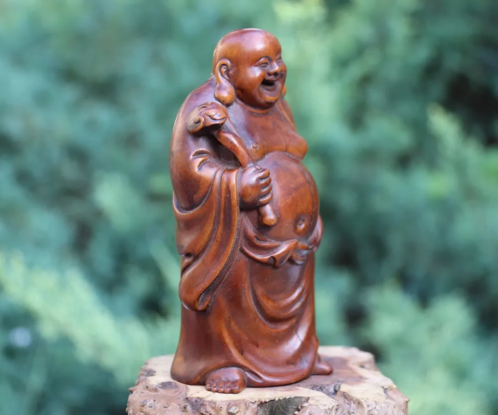 12 см китайский Самшит ручной работы Ruyi мешок монах богатство статуя Будды