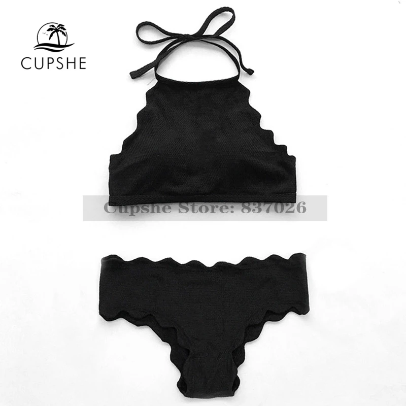 CUPSHE Sway In The Breeze однотонный комплект бикини для женщин с волнистым краем топ на