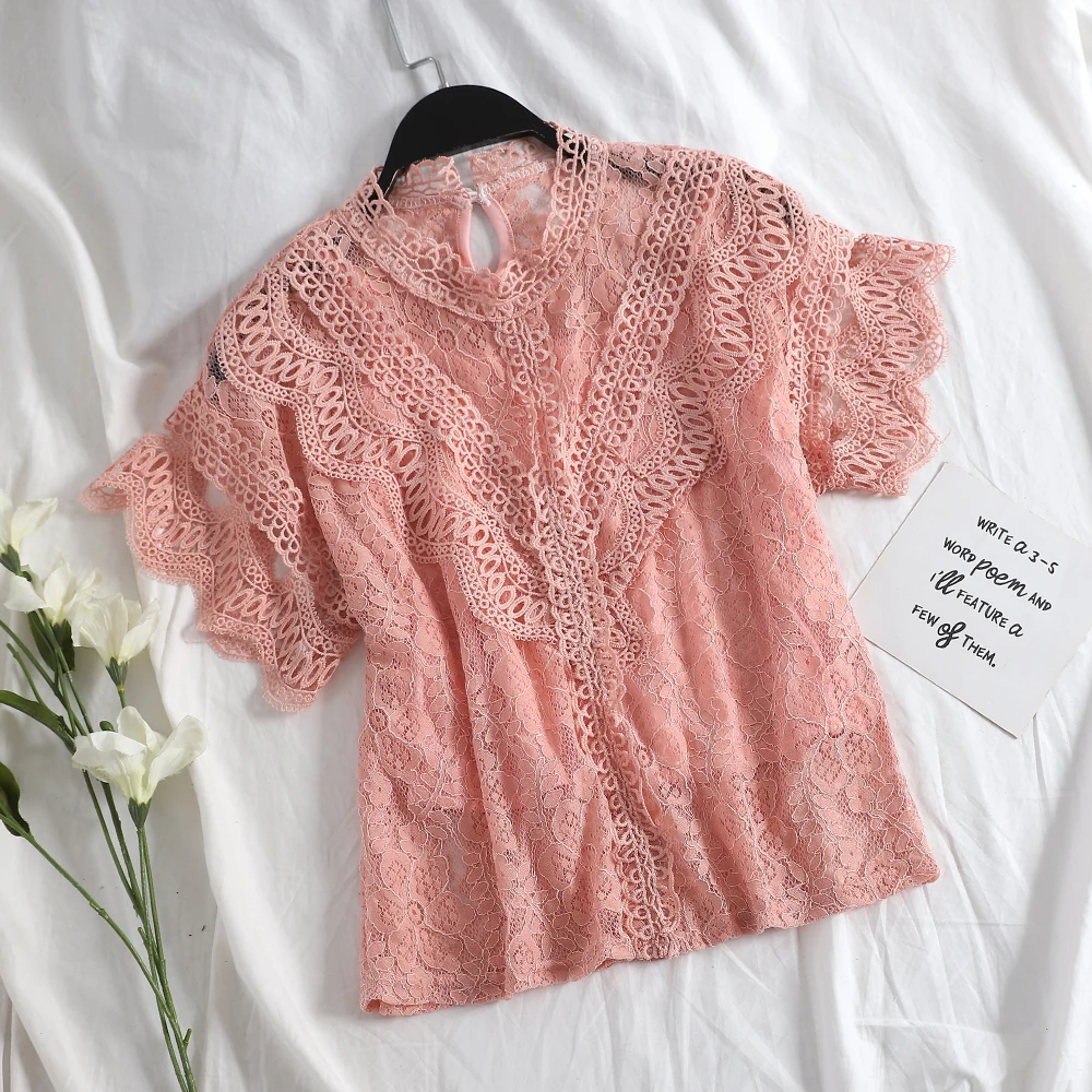 Moda feminina blusas модные брендовые летние женские кружевные блузки с сеткой открытые