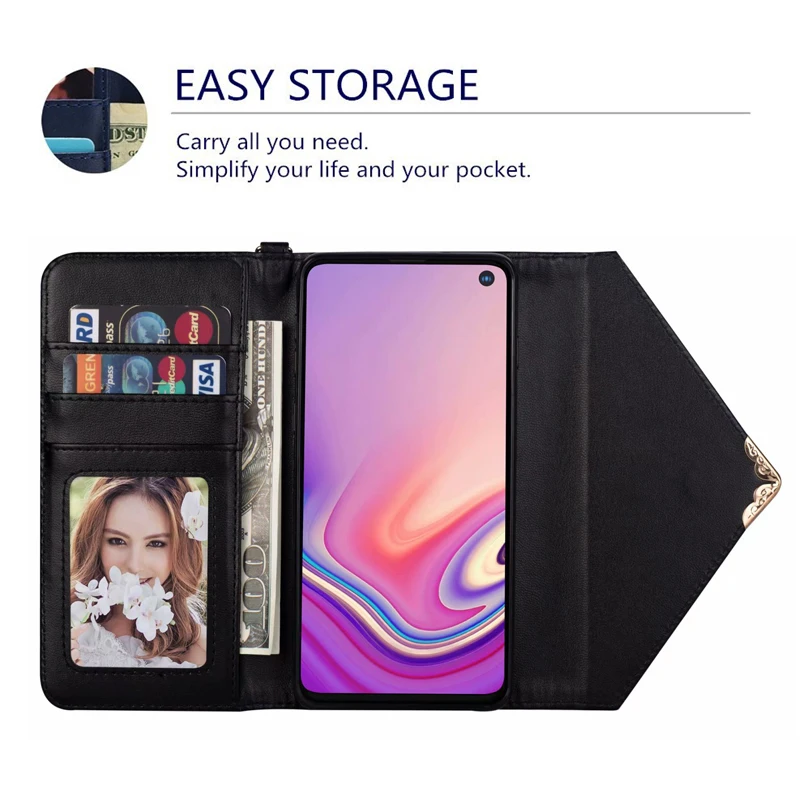 Magetic кожаный чехол бумажник для карт samsung Galaxy S10 Lite S9 S8 Plus S7 Edge Note 9 8 конверт