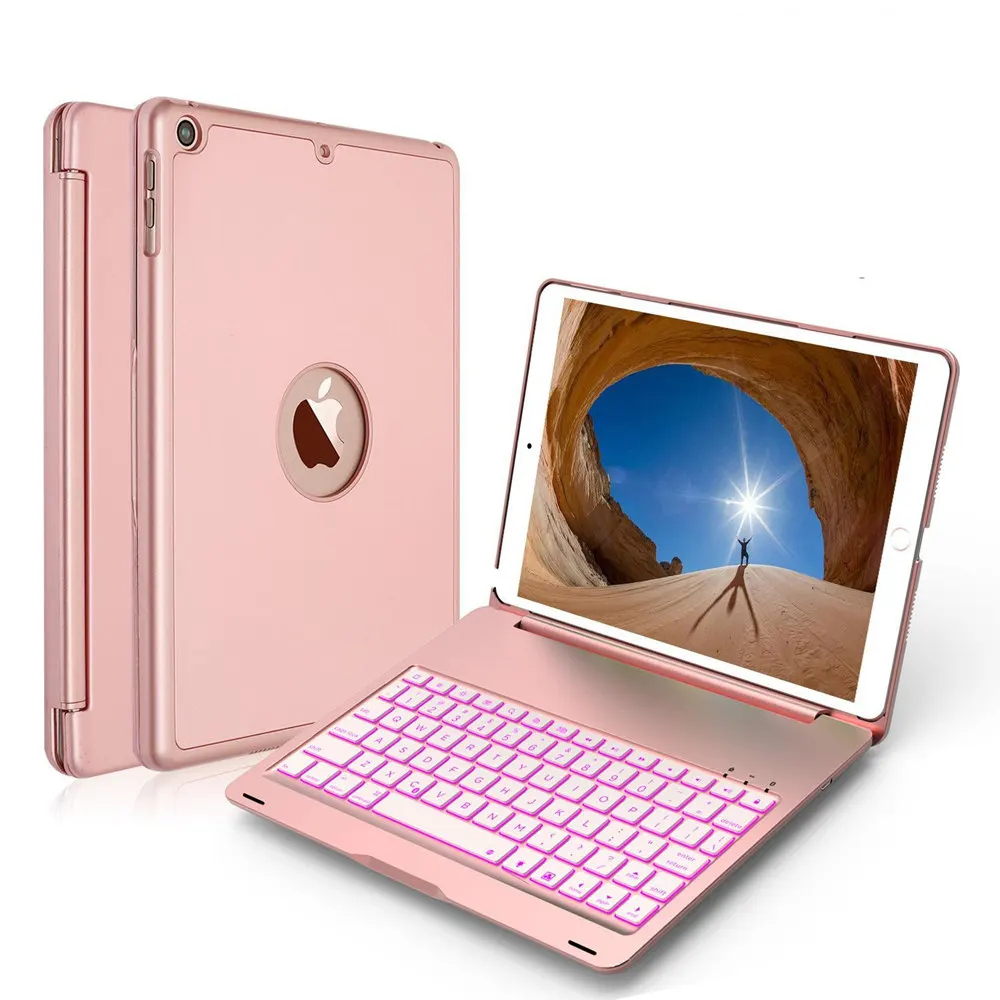 Для нового iPad 9,7 ультра тонкий Smart Алюминий Bluetooth русский/испанский/Иврит Клавиатура чехол с 7 цветов светодио дный светодиодной подсветкой