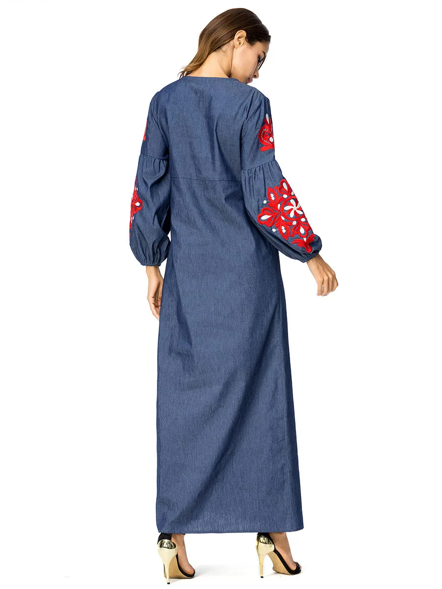 Мусульманские винтажные Макси Платья женские Весна Осень Рукав в форме фонаря с