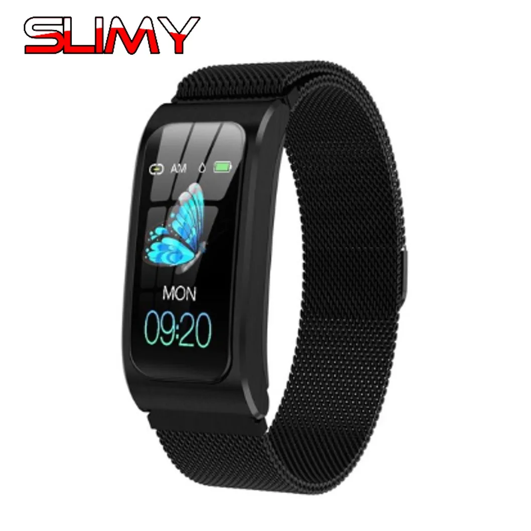 Metal Black Strap AK12 умный Браслет цветной экран IP68 Водонепроницаемый для женщин и мужчин пульсометр монитор кровяного давления цикл трекер активности спортивный браслет - Цвет: Metal Black Strap