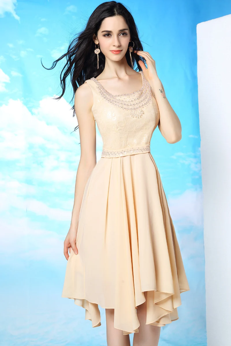 Dorisqueen New Design Sweet A-Line Short Boat Neck Beaded Lace Champagne Prom Dresses 2014 Cocktail Dress FastShipping6083 | Свадьбы и
