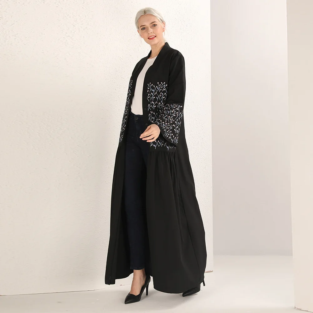 Женский черный Открытый Абая турецкая исламская одежда халат Дубай Турция