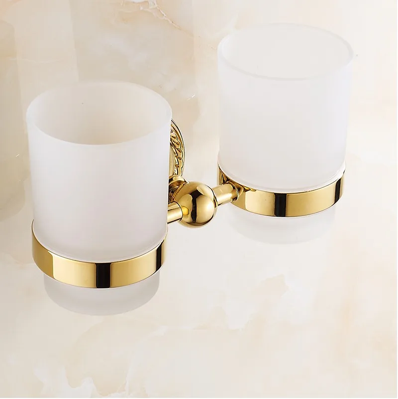 Luxury Style Gold Color Brass Toothbrush Holder Bathroom Accessories Ceramic Cup Wall Mount ZD772 | Обустройство дома