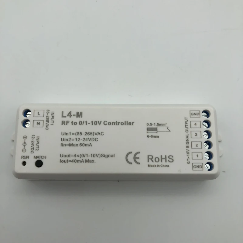 3pcs RF to 4 Channel 0-10V Dimmer 0-10V converter, match with RF remote 85-265v  or 12-24V change to 0-10V Dimmer L4-M enlarge