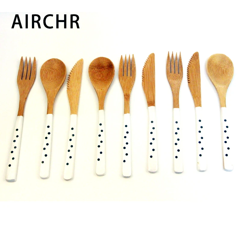 Набор бамбуковой посуды Airchr креативная кухонная утварь черный и белый горошек