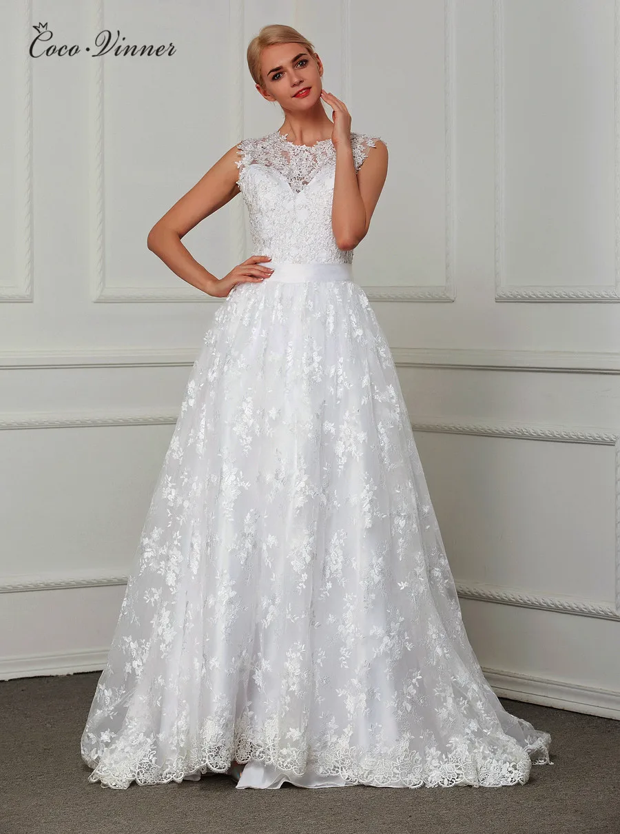 Модное свадебное платье 2 в 1 A line detectail хвост вышивка Плюс Размер vestido de noiva кружевное свадебное платье W0199