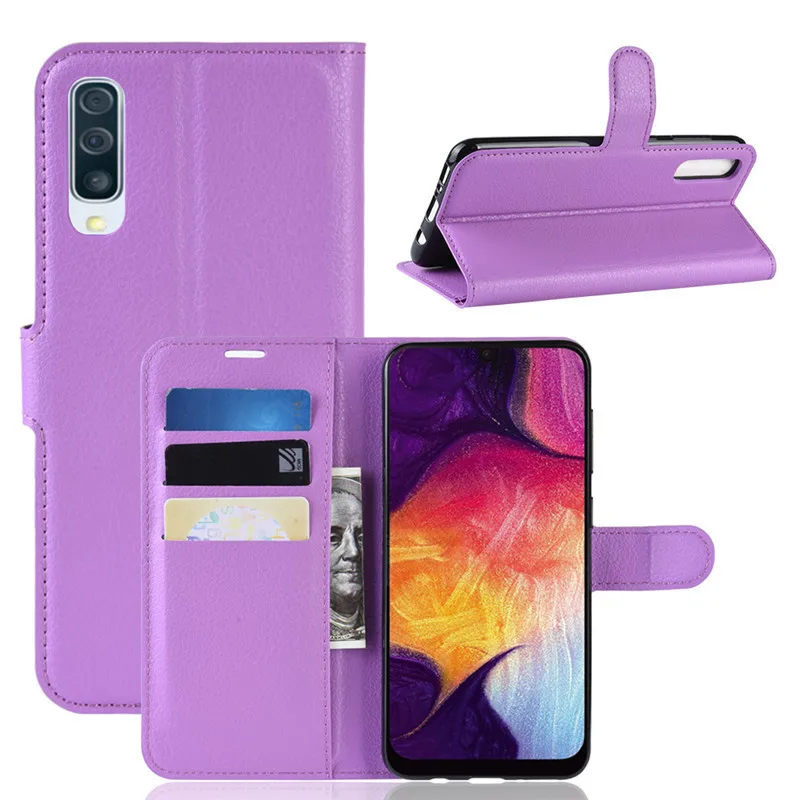 Фиолетовый Для samsung Galaxy A50 чехол A505F A505 A 50 Флип кожаный чехол для телефона для Coque Galaxy A50 роскошный держатель для карт чехол a50 сумки - Цвет: Фиолетовый