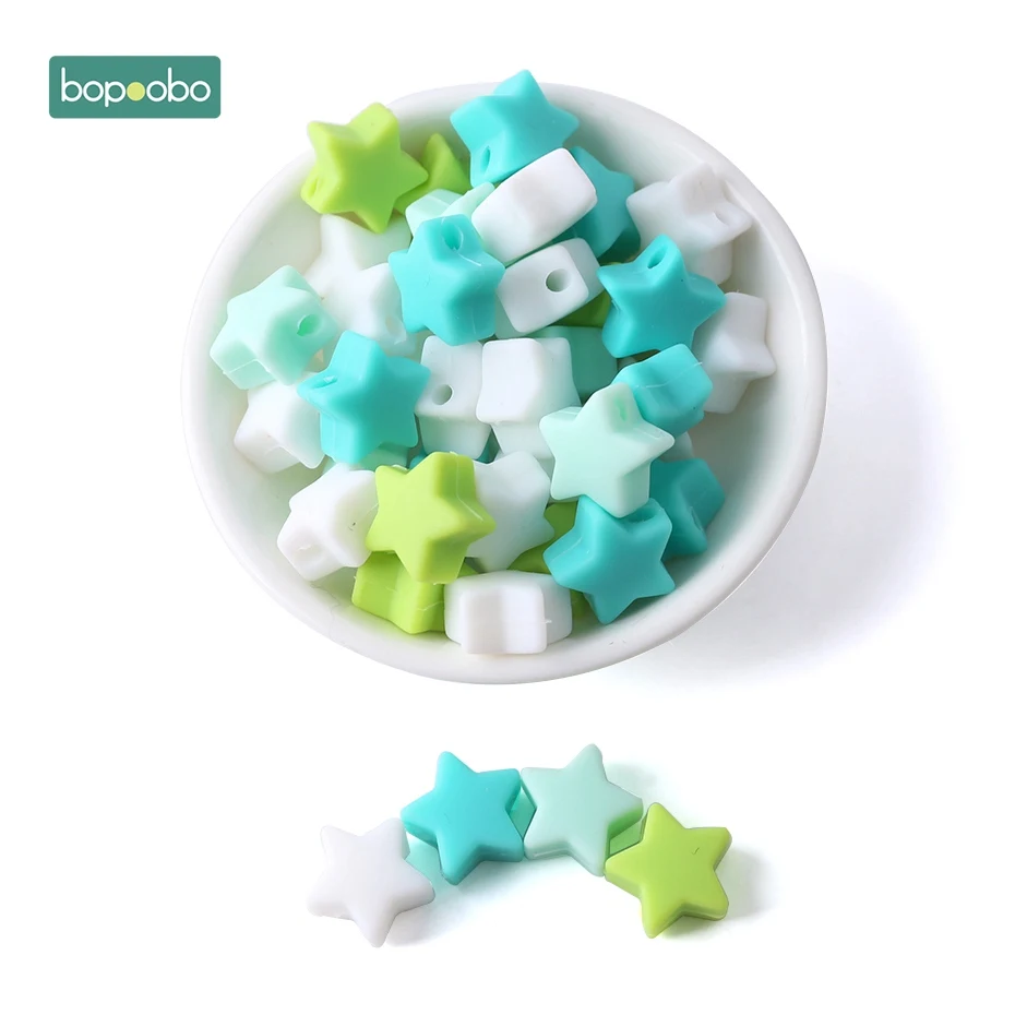 Green Series Star Bopoobo 20 штук силиконовые звезды бусины Еда Класс Прорезыватель для зубов мини сердце браслет, сделай сам, ювелирное изделие для Прорезыватель для зубов 12 мм круглые бусины Прорезыватель для зубов - Цвет: Green Series Star