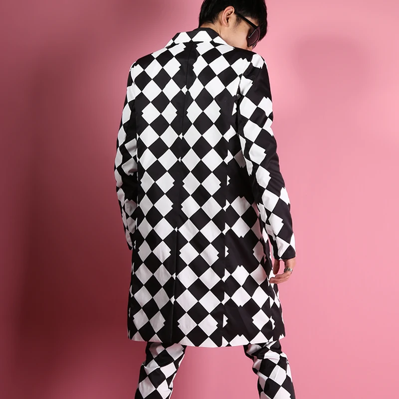 

M-2XL!! New fashion big diamond geometry vision long suit tide male Korean version of the slim suit dress.