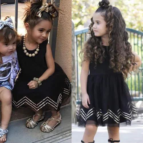 Платье-пачка для маленьких девочек летнее черное кружевное праздничное платье