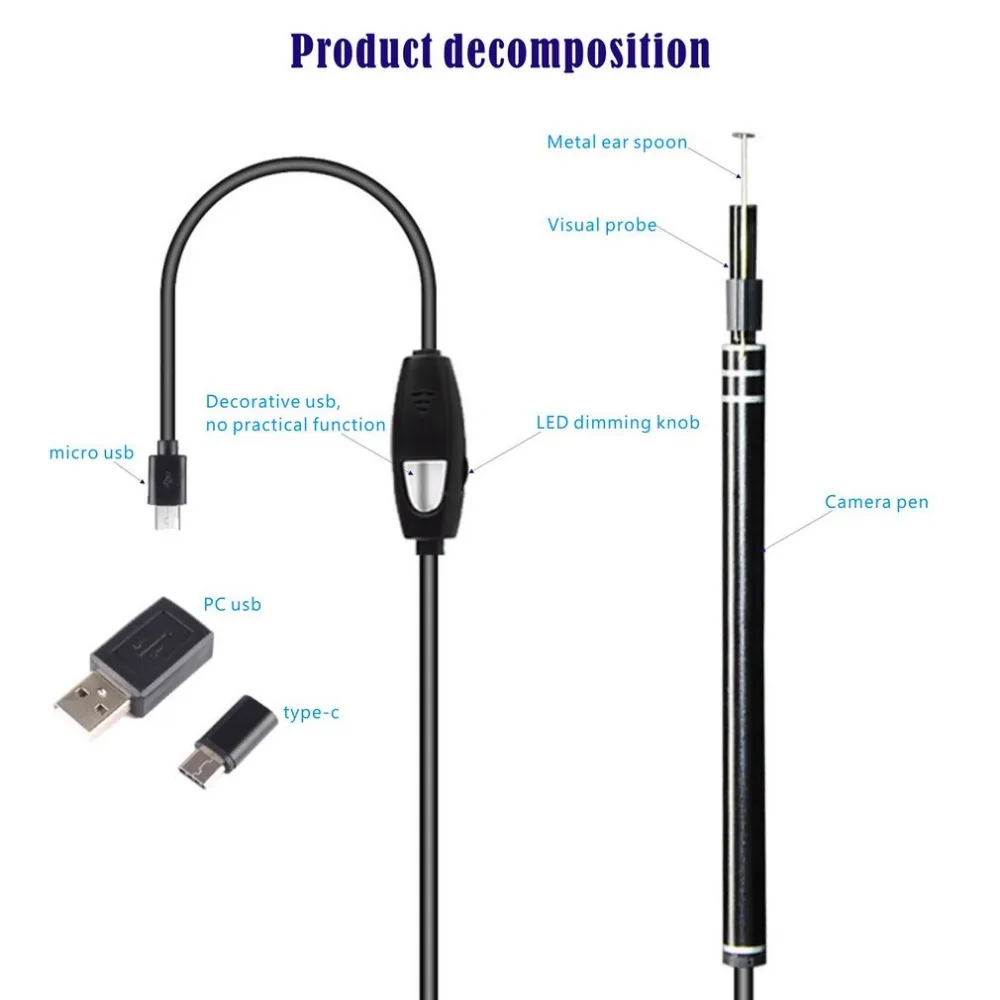 2 In 1 Multifunctional USB Ear Cleaning Tool HD Visual Spoon Earpick With Mini Camera Care Tools | Красота и здоровье