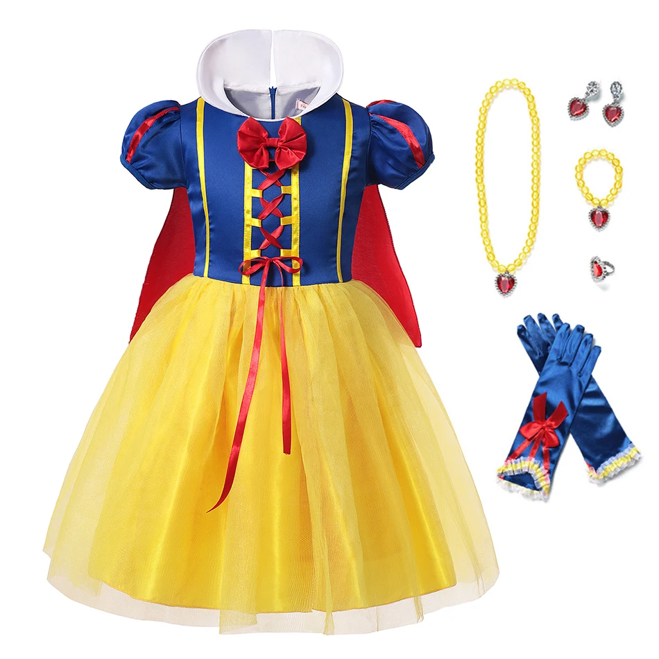 Dress with Acc2 Костюм Белоснежки для девочек; нарядное платье для детей с бантом; карнавальный костюм на Хэллоуин; карнавальный костюм с накидкой для От 2 до 12 лет - Цвет: Dress with Acc2