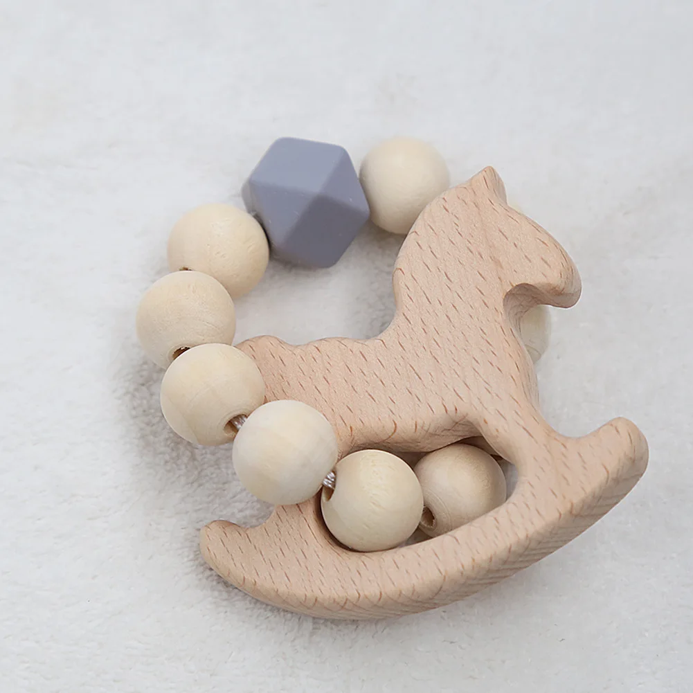 Anillo mordedor de madera para beb&eacute;, pulsera con forma de Animal, joyer&iacute;a para dentici&oacute;n para beb&eacute;, cuentas de madera, sonajero para beb&eacute;, accesorios para cochecito-4