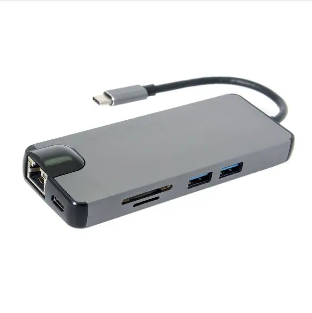 

USB-C USB 3.1 Type-C to VGA HDMI USB HUB Gigabit Ethernet & SD TF & Female Charger Adapter for Laptop