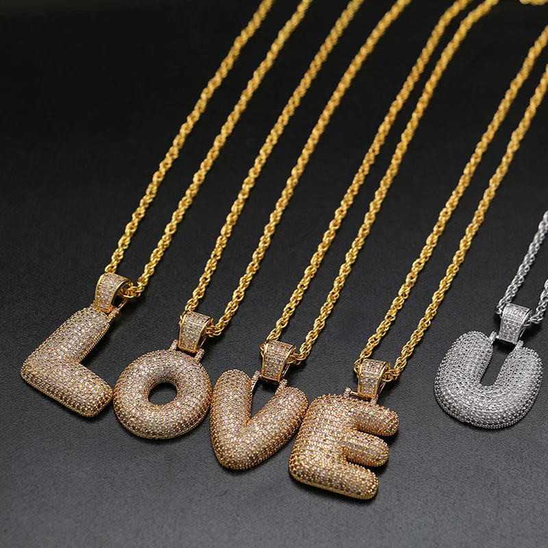 

Men's hip hop 26 letters pendant necklace with copper zircon pendant in capital letters accessories gifts