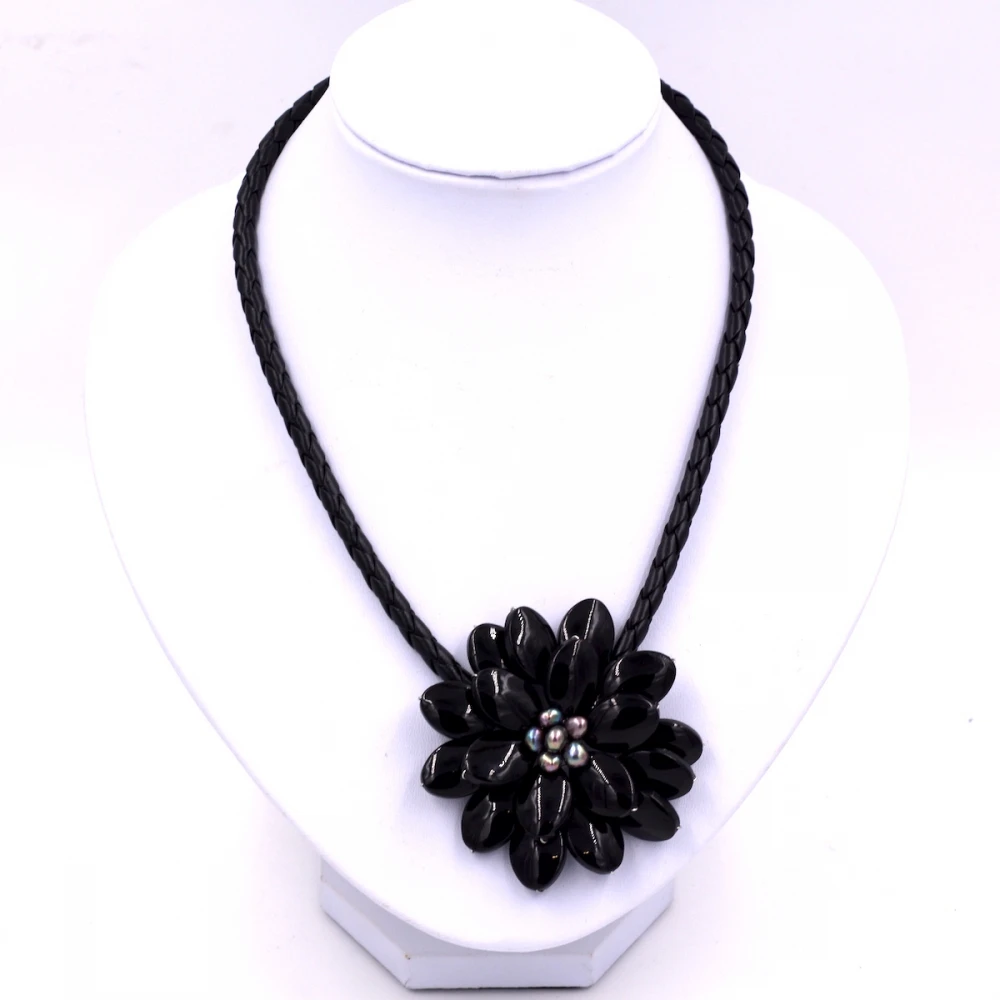 Женское ожерелье с подвеской из пресноводного жемчуга и оникса|flower pendant necklace|fashion