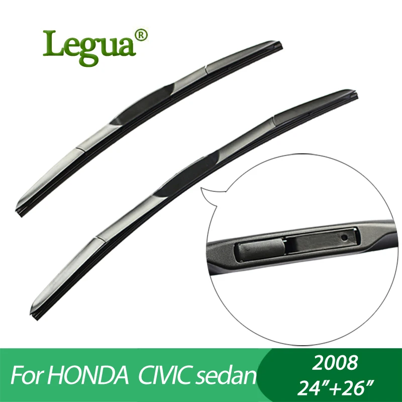 

Legua Wiper blades for HONDA CIVIC sedan (2008),24"+26",car wiper,Hybrid Rubber, Windscreen Windshield Wipers, Car accessory