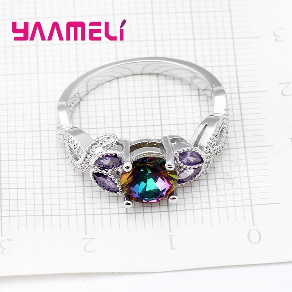 

Hot Sale 925 Sterling Silver Infinity Rings Mystic Rainbow Austrian Crystal Wedding Jewelry for Women Wedding Engagement