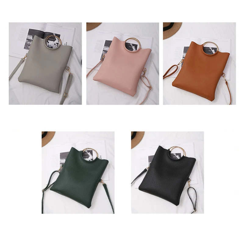 2 шт./компл. женская сумка на плечо из кожи однотонная с металлическим кольцом
