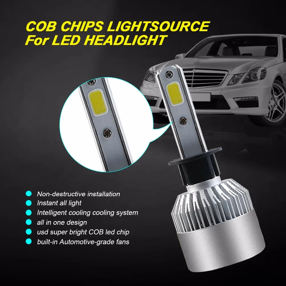 2 шт. H7 H4 H11 светодиодный 12V COB для автомобильных фар H1 H3 9005 9006 H13 9007 HB5 9004 HB1(Подол короче спереди и длиннее сзади) Луч 72 Вт 6000k 8000LM авто фары EI