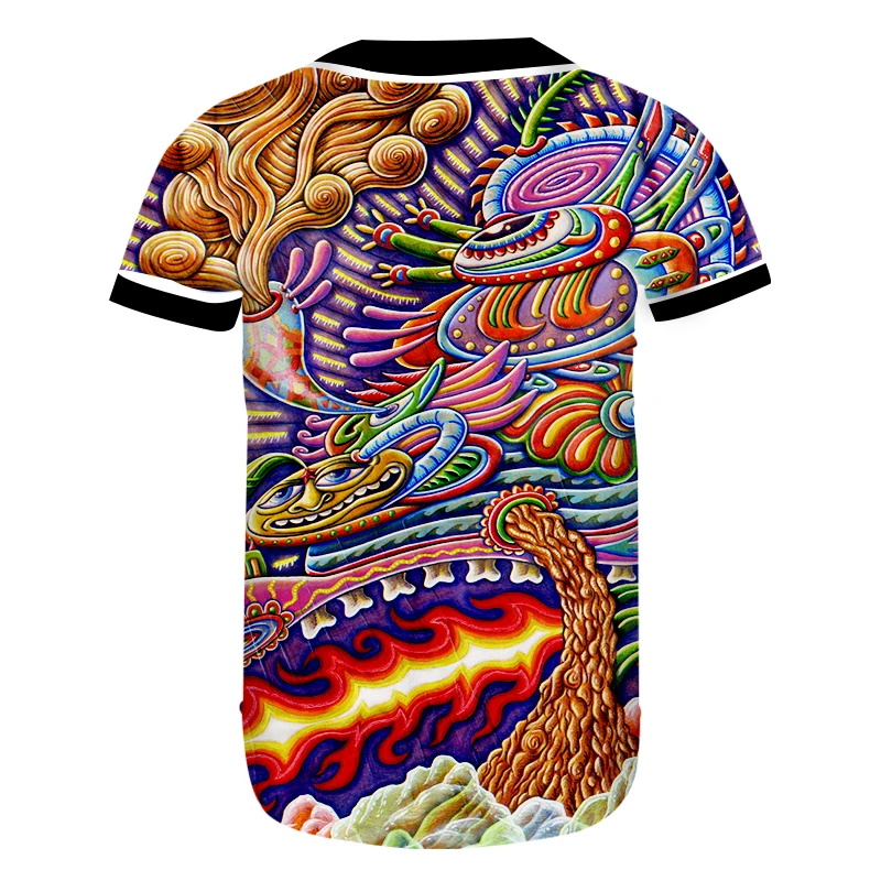 

UJWI New Baseball Shirt Men Fashion Slim Fit Animal 3D Print Colorful Dragon Casual Big Size Clothing Unisex Button T-shirt