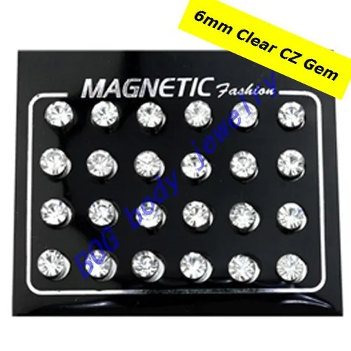 6mm Clear Болото-24 штук магнитные круглые серьги из горного хрусталя для Для мужчин Для женщин, non-пирсинг клип на Мошенник Поддельные уха Вилки, ювелирное изделие для тела - Окраска металла: 6mm Clear