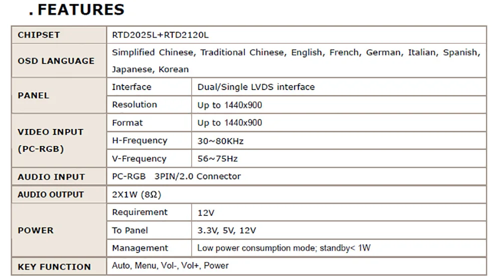 M. RT2270 LCD/LED    (VGA)  HSD100IFW1-A00 B089AW01 PQ 3QI-01 LVDS     1024x600