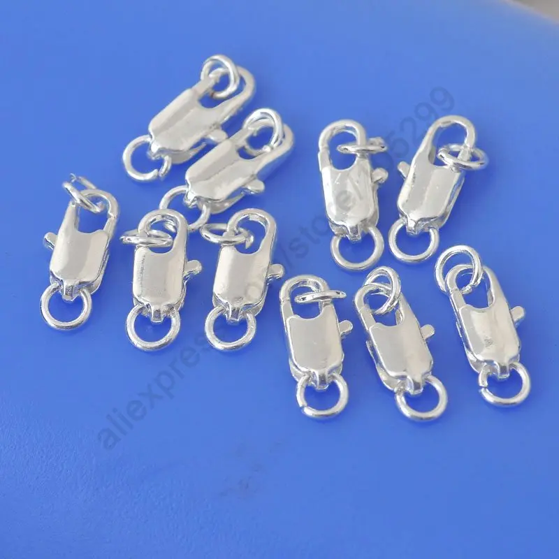 

925 Sterling Silver Jewelry Findings 50PCS Lobster Clasps For Necklace Bracelet With Opening 2 Jump Rings