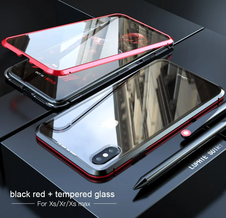 360 полный защитный Магнитный адсорбционный чехол для iPhone X/XS/XR/XS MAX, передняя и задняя крышка из закаленного стекла, полное покрытие экрана