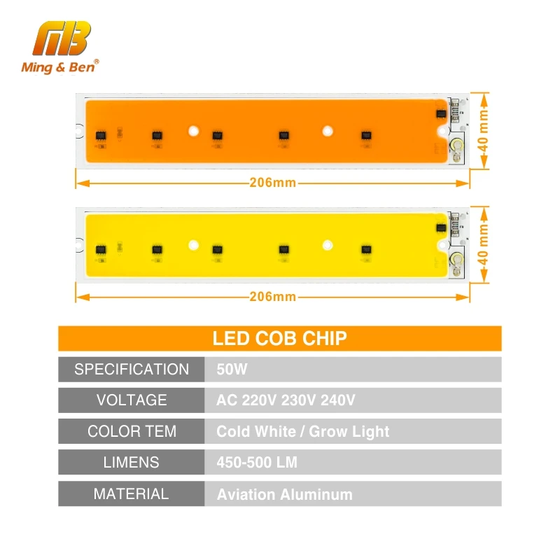 Светодиодный COB Чип огни полный спектр 50 W 220 V 240 Фито прожекторы йода лампы для