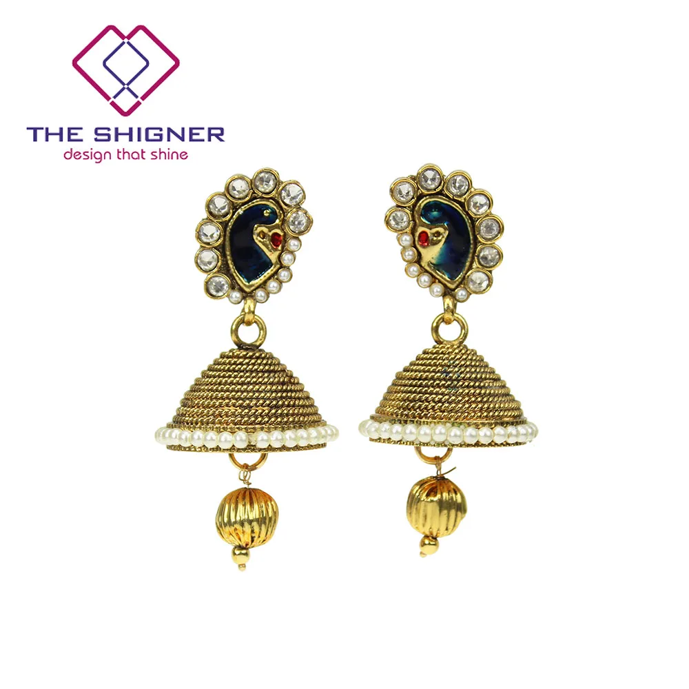 Женские индийские серьги в виде этнического павлина с жемчугом Jhumka Jhumki Meenakari