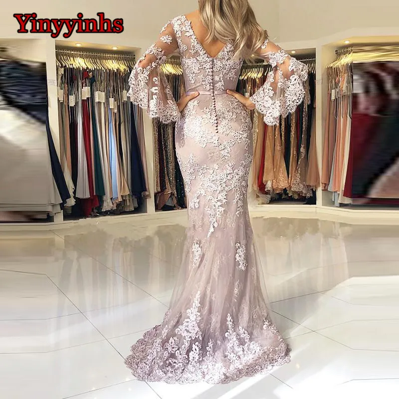 Yinyyinhs мусульманское вечернее платье с длинным рукавом vestidos largos кружевное