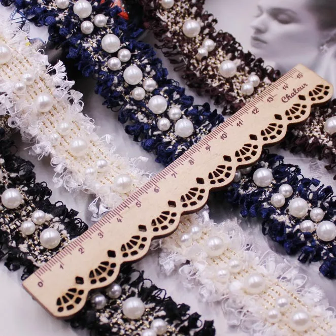 1 ярд черная/синяя/белая/кофейная расшитая тесемками кружевная обшивка ткань