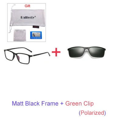 1 Frame Green Clip Ralferty, очки с мультилипом, оправа, на застежке, магнитные солнцезащитные очки для мужчин и женщин, поляризационные солнцезащитные очки, квадратные солнцезащитные очки по рецепту, A8806 - Цвет линз: 1 Frame Green Clip