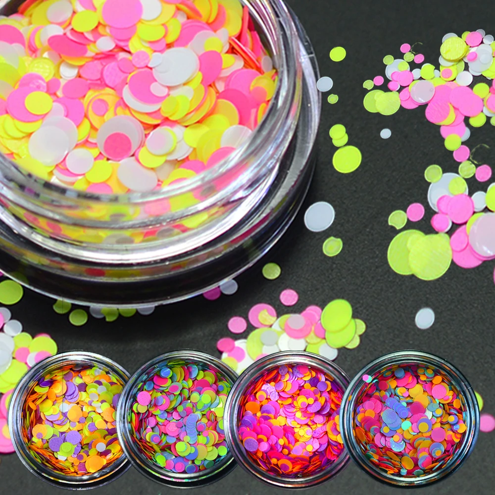 1 г новый смешанный круглый дизайн ногтей блестки украшения красочные светящиеся