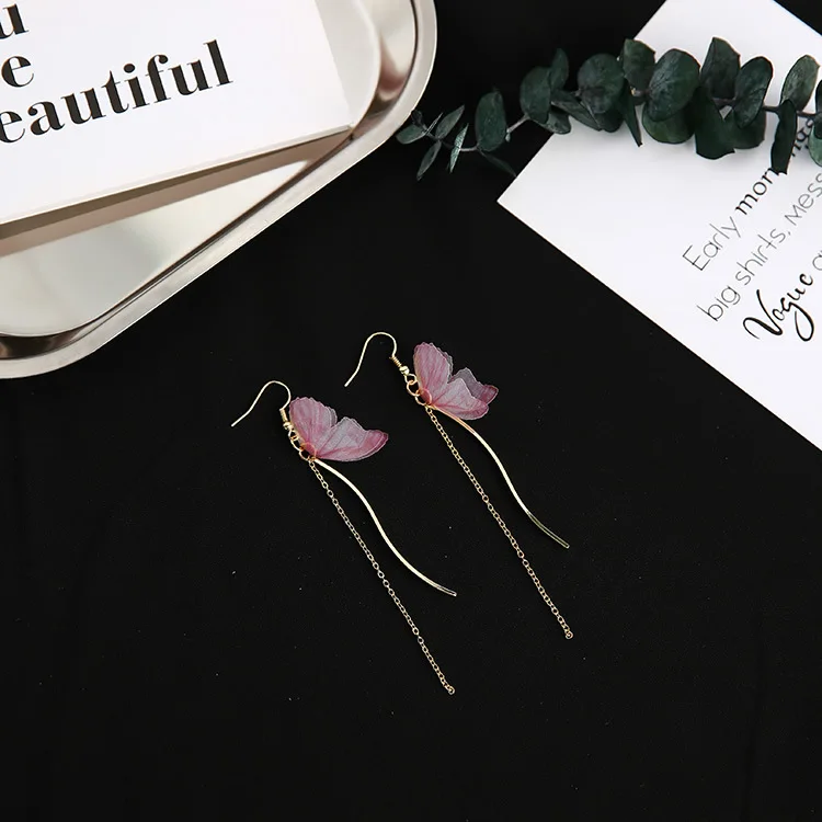 Earring Модные красивые серьги с крыльями бабочки, изогнутая цепочка с бахромой, серьги-клипсы для женщин, ювелирные изделия B1218 - Окраска металла: Earring