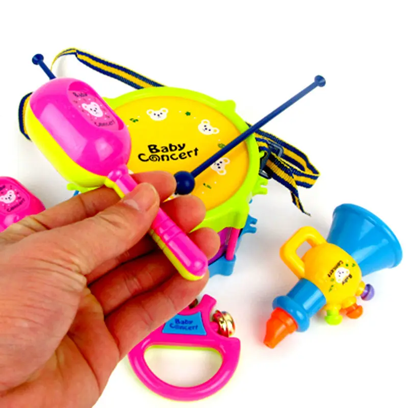 5 Pcs/Set Mini Alat Musik Band Roll Drum Horn Musik Mainan Set Bayi Memahami Bel Tangan Drum Menyenangkan Awal Pendidikan mainan Musik
