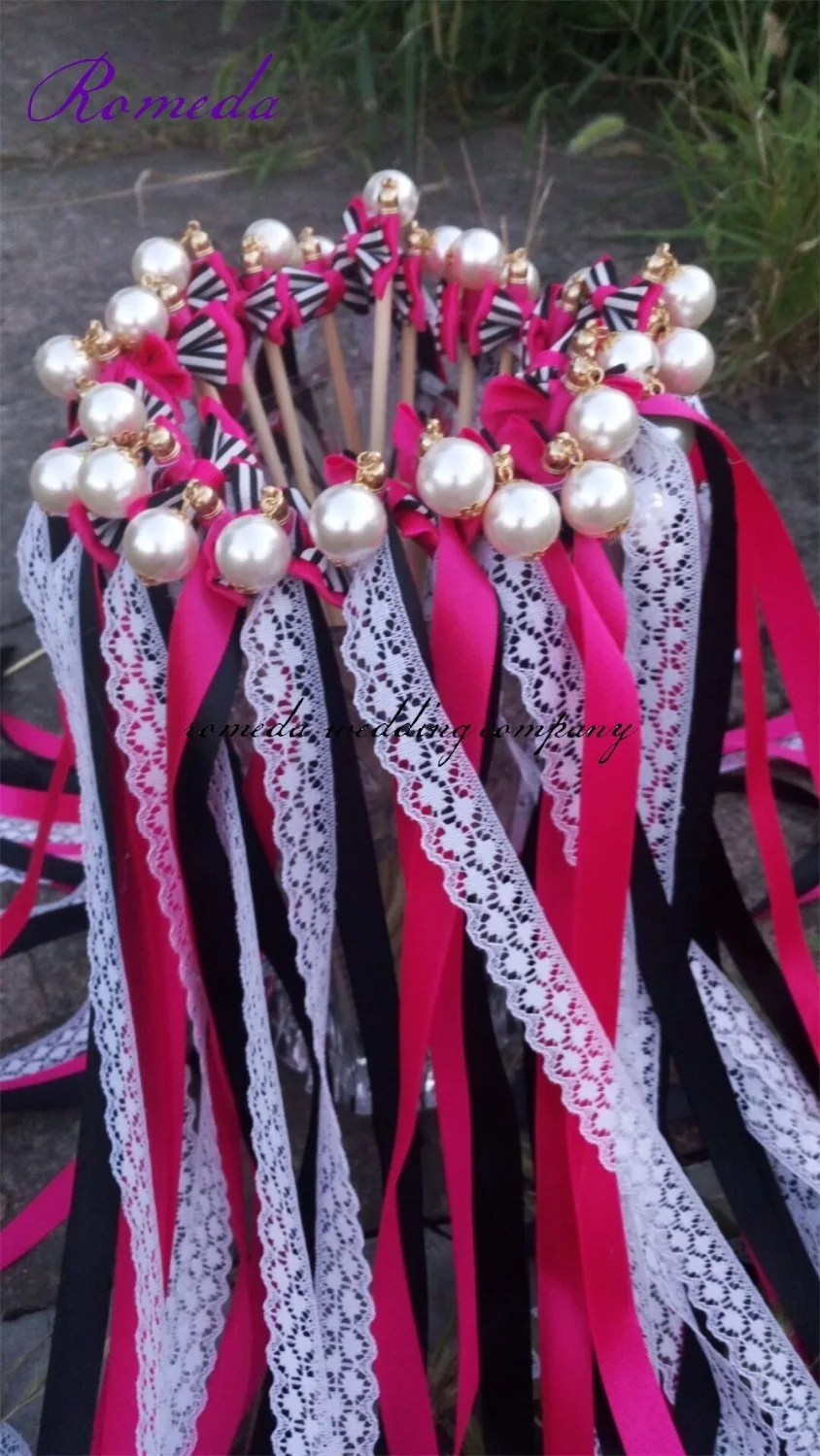 10pc /lot Wedding Ribbon Wands Stick With Pearl and Bowknot For Party | Дом и сад