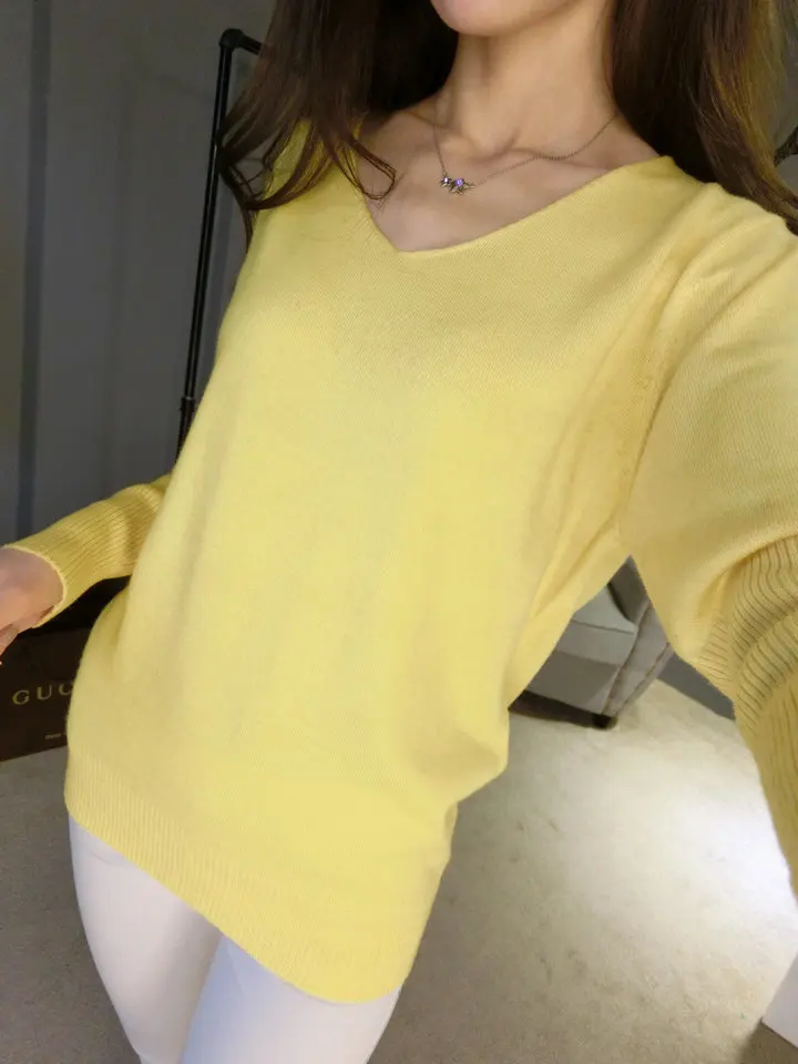 Кашемировый шерстяной свитер и модные пуловеры с V-образным вырезом длинными