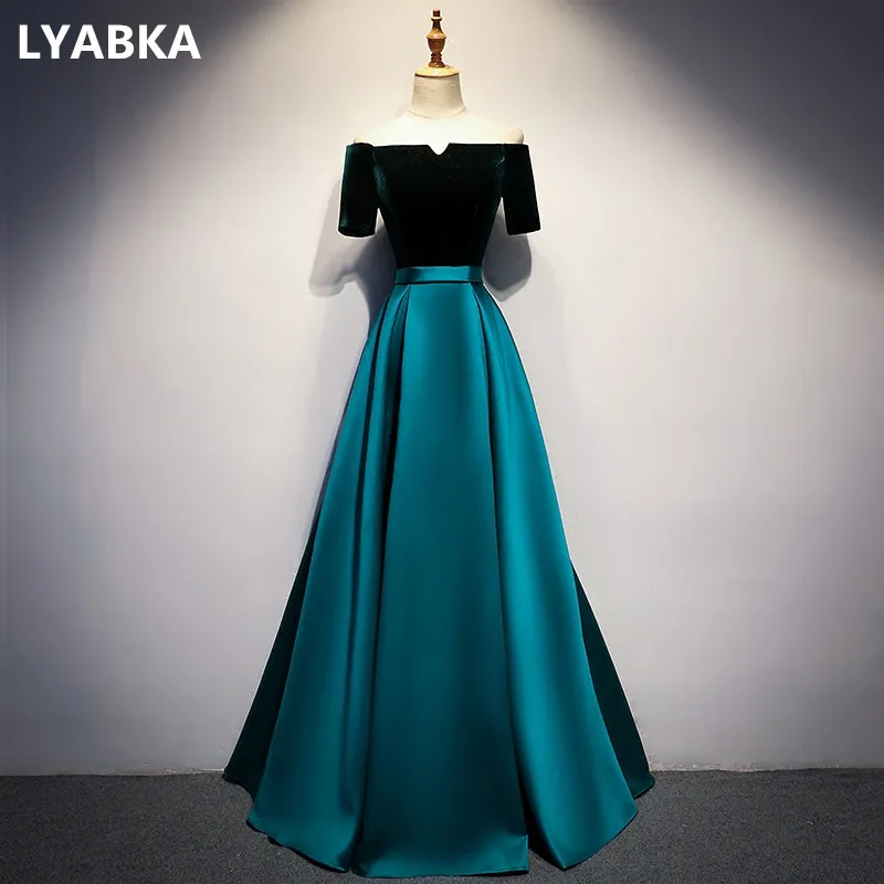Женское платье с коротким рукавом вечернее из сатина и велюра 2019|short sleeve evening