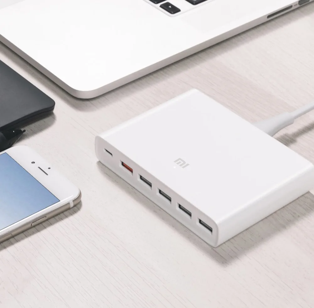Xiaomi Mi USB-C 60 Вт(всего) зарядное устройство Smart output 1 type-C 5 USB-A Dual QC 3,0 Quick Charge plug18W x2+ 24W(5V = 2.4A MAX