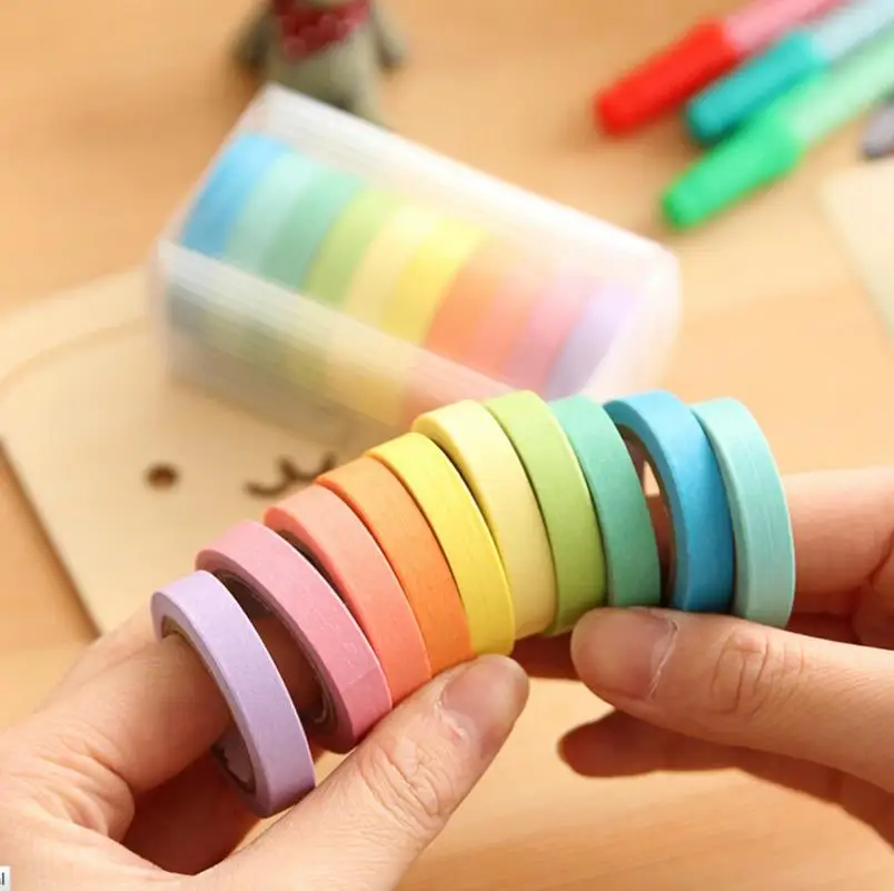 JX-LCLYL 10 шт./компл. в 1 красочная 0 7 см x 5 м клейкая наклейка Washi бумажная