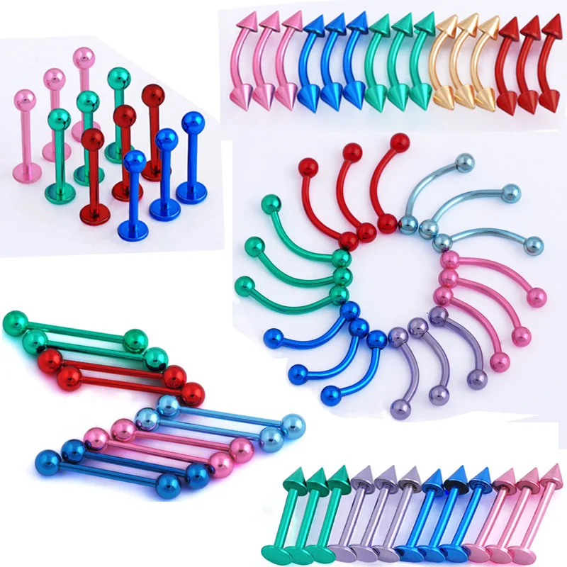 Пирсинг для бровей из хирургической стали 316L, 2 шт./лот, пирсинг для губ в стиле панк 1,2*10*3 мм, кольцо для языка, штанга, зубные кольца, пирсинг для тела