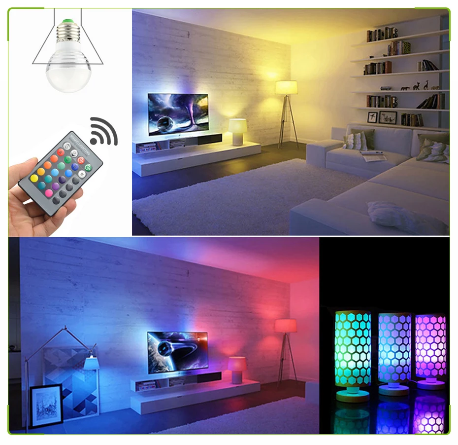Rayway RGB светодиодный лампа светильник с 3 Вт AC85-265V 110V 220V E14 E27 RGB магический светильник лампа лампада с регулируемой яркостью с ИК-пультом дистанционного Управление