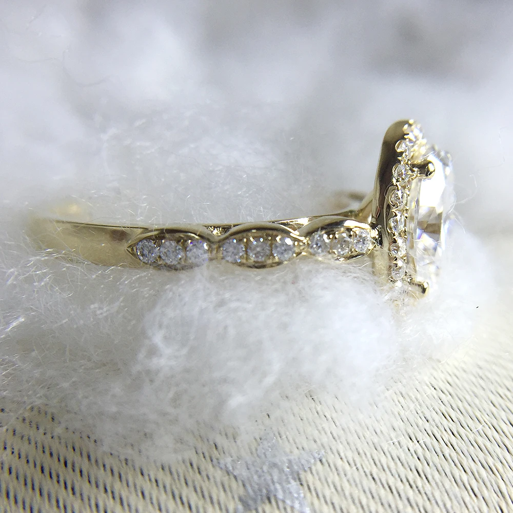 14K желтое золото Halo Moissanite кольцо 7x9 мм 2.0ct карат овальной огранки Brilliant обручальное