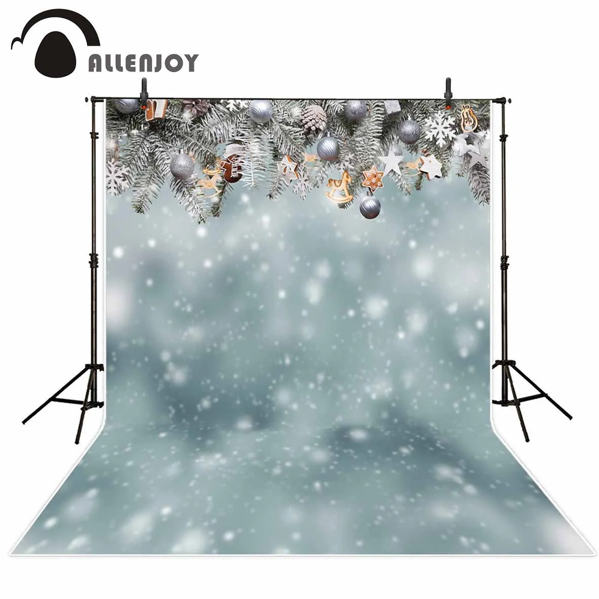 Allenjoy Winter Christmas Background Silver Gray Balls Snowflake Golden wooden horse bokeh photo background a | Электроника